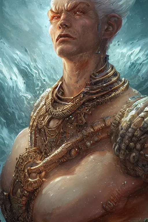 Image similar to humanoid god of the sea, highly detailed, d & d, fantasy, highly detailed, digital painting, trending on artstation, concept art, sharp focus, illustration, art by artgerm and greg rutkowski and magali villeneuve