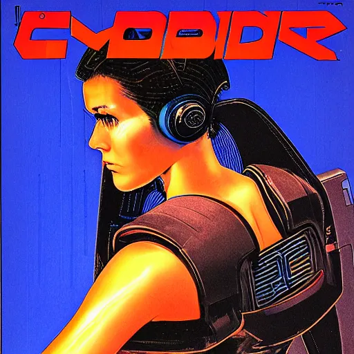 Prompt: cable plugged into cyberdeck, back of head, cyberpunk woman, computer, 1 9 7 9 omni magazine cover, style by vincent di fate, cyberpunk 2 0 2 0