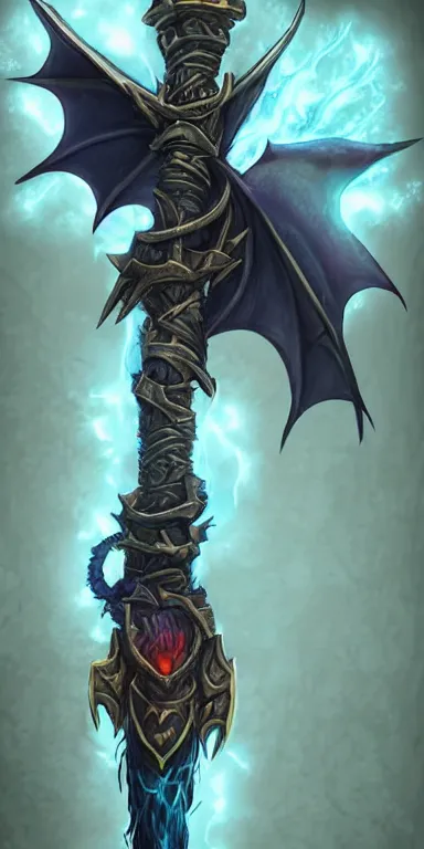 Image similar to draconic staff, dragon staff, ((((dragon)))) head on top of the staff, glowing draconic staff, epic fantasy style art, fantasy epic digital art, epic fantasy weapon art, hearthstone style art