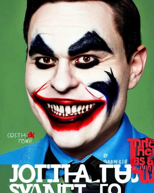 Image similar to portrait photograph of ben shapiro smiling and wearing joker makeup, magazine cover, soft focus, times magazine, 8 k, 3 5 mm, award - winning