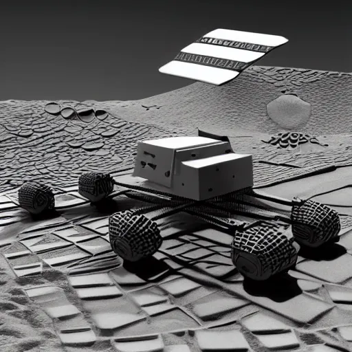 Prompt: robotic vehicle, lunar landscape, honeycomb pattern, concept art