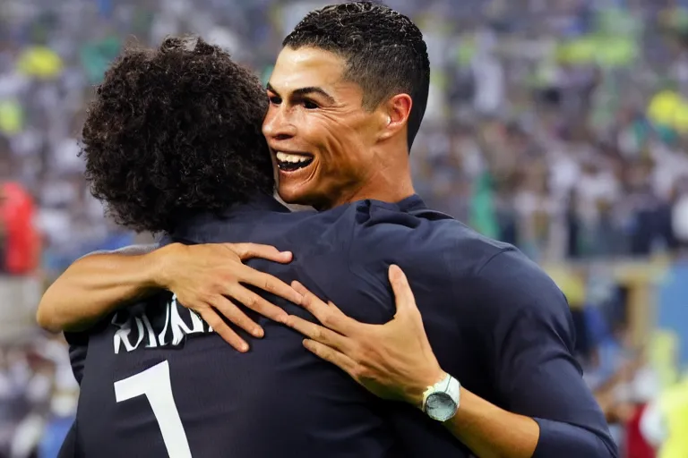 Image similar to darren watkins jr hugging cristiano ronaldo