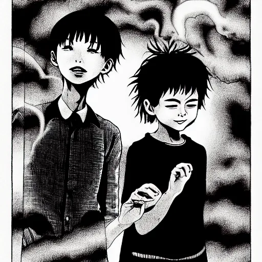 Image similar to children happy smoking by junji ito