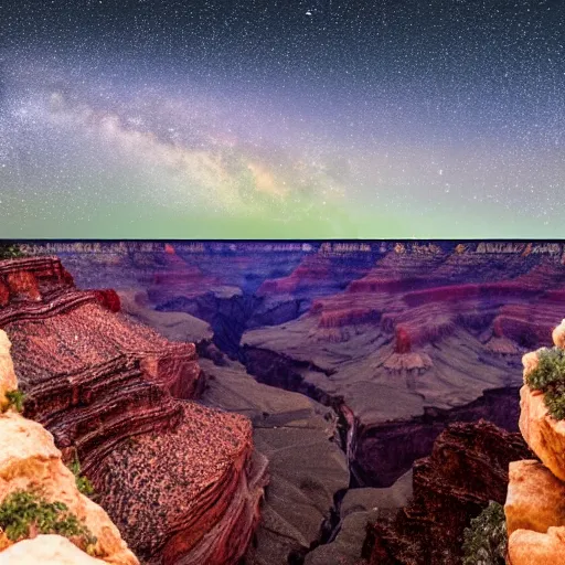 Image similar to detailed photograph of potato overlooking the grand canyon at night astrophotography