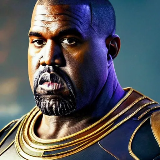 Image similar to kanye west as thanos, Cinematic, Portrait, Ultra-HD, Beautiful Lighting, insanely detailed and intricate, hypermaximalist, elegant, ornate, hyper realistic, super detailed