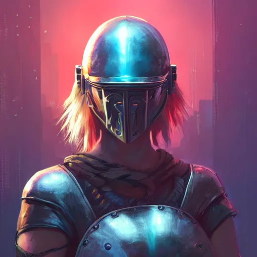 Image similar to cyberpunk viking helmet mask warrior goddess robot ninja fantasy, art gta 5 cover, official fanart behance hd artstation by jesper ejsing, by rhads, makoto shinkai and lois van baarle, ilya kuvshinov, ossdraws