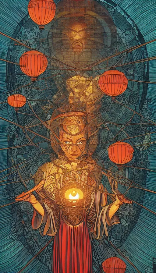 Image similar to The oracle of lanterns of wisdom, italian futurism, Dan Mumford, da vinci, Josan Gonzalez