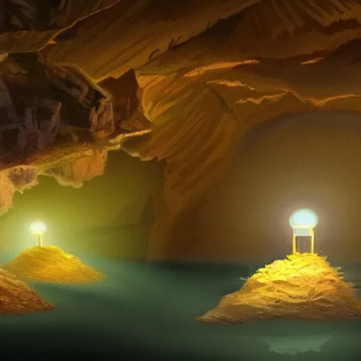 Image similar to a diamond mine, lots of diamonds unearthed, a lights is being reflected all around the dark cave mine, luminous Color’s, concept art.