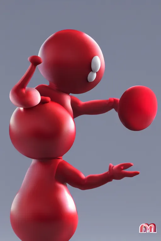 Prompt: red m - character, round red m & m figure, m & m mascot, m & m figure, m & m plush, m & m candy dispenser, unreal engine, studio lighting, figurine, unreal engine, volumetric lighting, artstation, cosplay