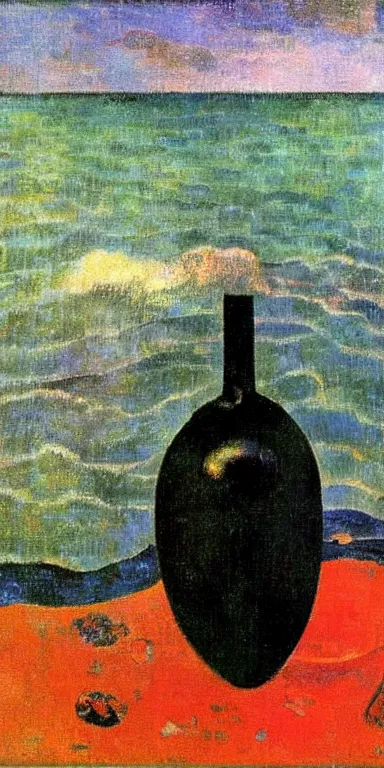 Image similar to black!! jellyfish in a vast ocean by paul gauguin, serene, calm, minimalist!!!