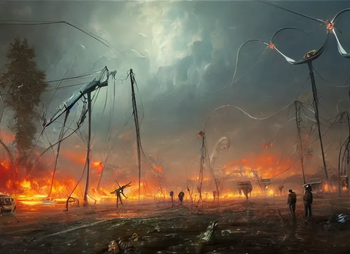 Prompt: the war of the worlds movie, oil painting by jama jurabaev, extremely detailed, brush hard, artstation, for aaa game, high quality, brush stroke