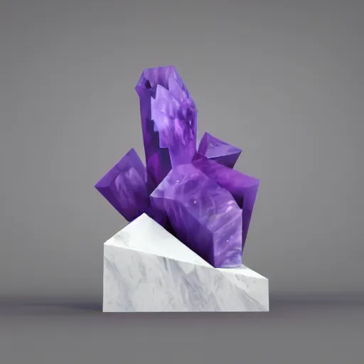 Prompt: 3 d render of abstract sculpture made of white marble and amethyst crystals quartz