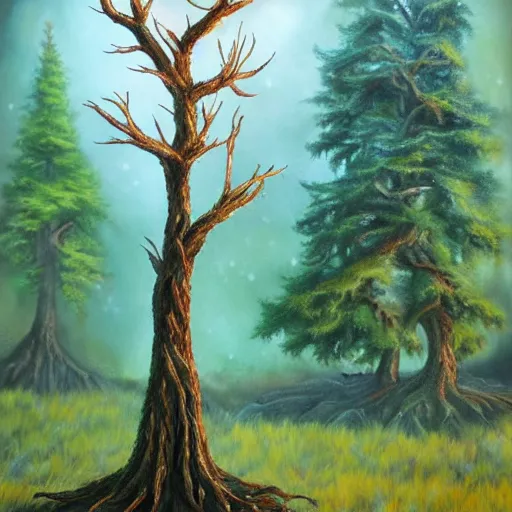 Prompt: A 9 year old tree, fantasy painting, lots of detail
