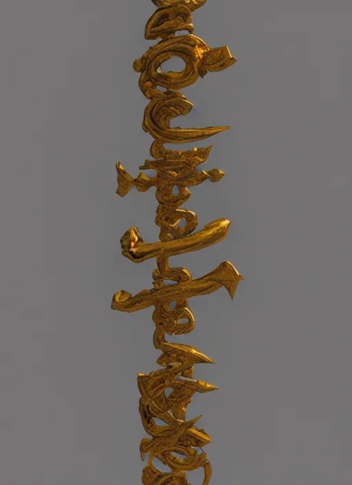 Prompt: an ancient japanese golden fighting bo staff, Unreal 5, DAZ, hyperrealistic, octane render, RPG portrait, dynamic lighting