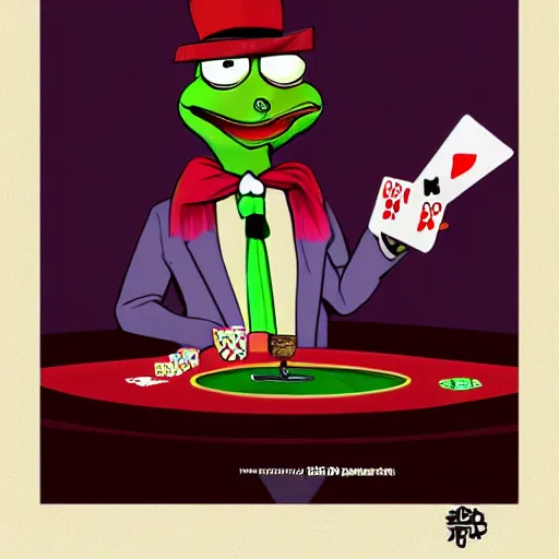 Image similar to pepe as casino dealer, gambling, casino, detailed, artstation