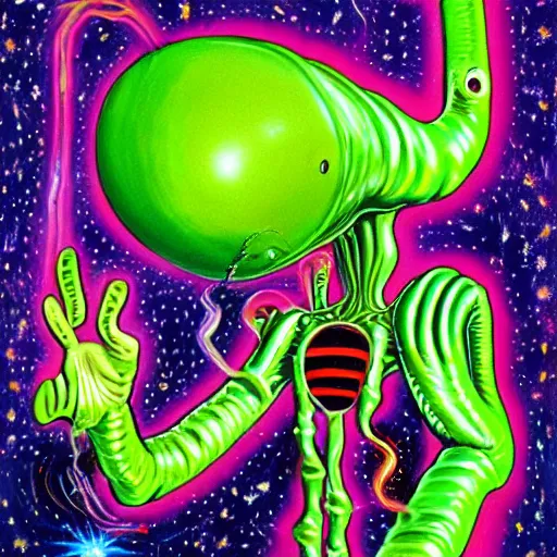 Image similar to a very strange humanoid alien on an alien world somewhere in the cosmos by kenny scharf