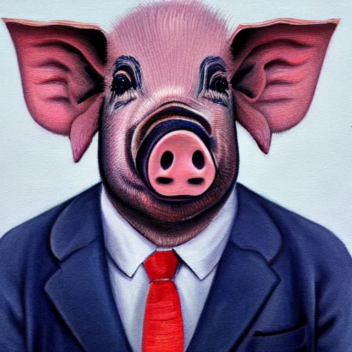 Prompt: detailed portrait painting of a pig wearing a suit