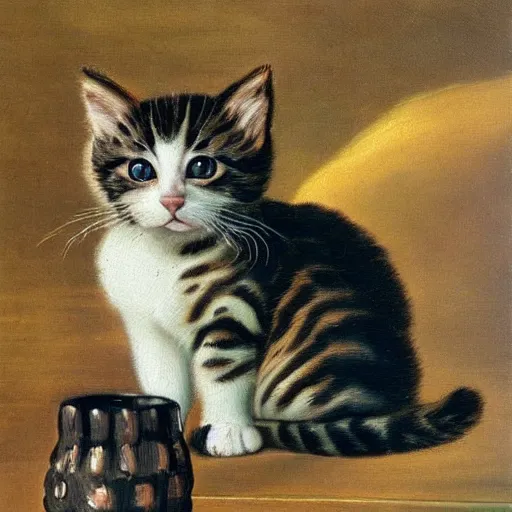 Prompt: an oil painting of a kitten by salvador dali