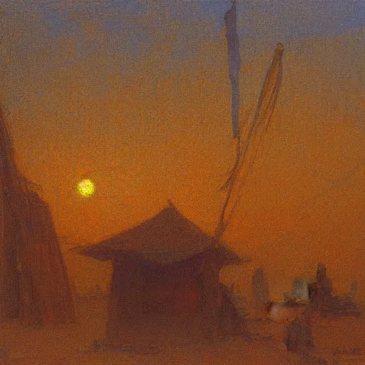 Prompt: timbuktu, by henry ossawa tanner, at sunrise