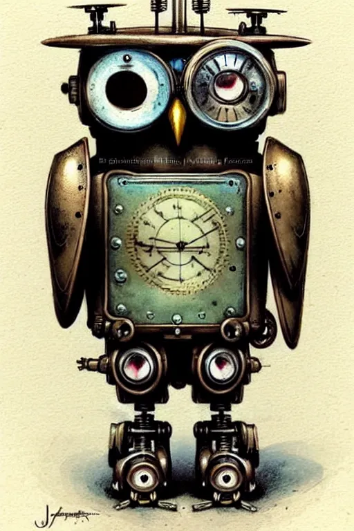 Prompt: (((((1950s steampunk robot owl . muted colors.))))) by Jean-Baptiste Monge !!!!!!!!!!!!!!!!!!!!!!!!!!!