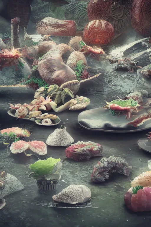 Prompt: shushi, infinite realistic, concept art, intricate details, highly detailed, photorealistic, octane render, 8 k