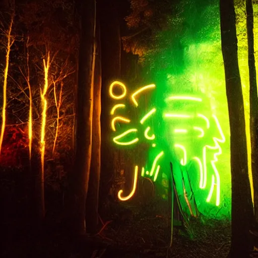 Image similar to joseph quinn neon lights looks so cool in the night forest handsome, photojournalism