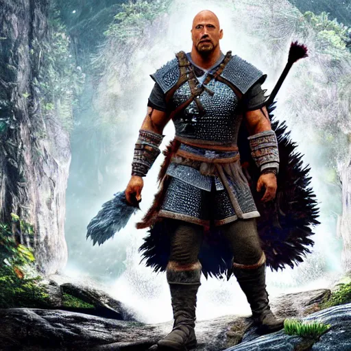 Prompt: a digital art portrait of dwayne johnson as ancient druid mage, dark souls witcher character sheet, 4 k, ultra detail, volumetric lighting, unreal engine, octane render