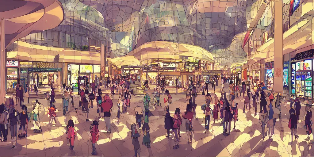 Image similar to mall background, award - winning anime digital art