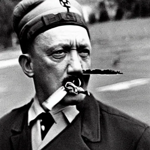 Image similar to hitler smoking weed while skateboarding