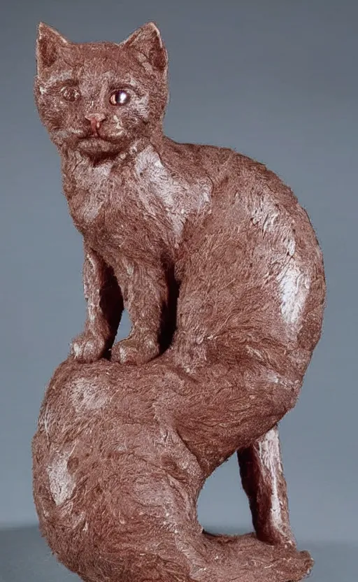 Image similar to a sculpture made from wax of a kitten.