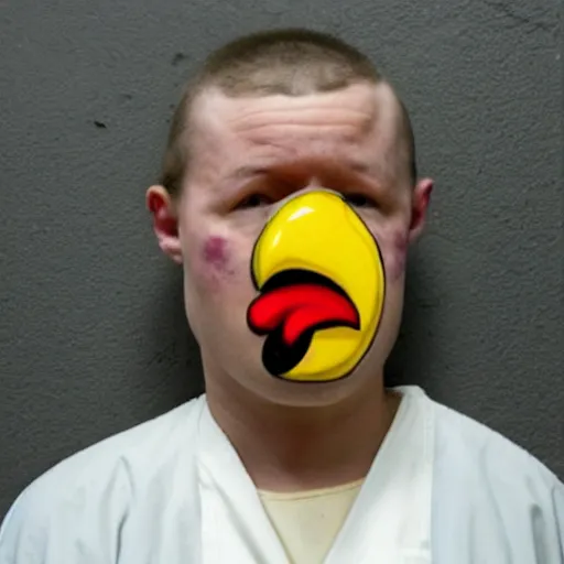 Image similar to prisoner wearing chicken face