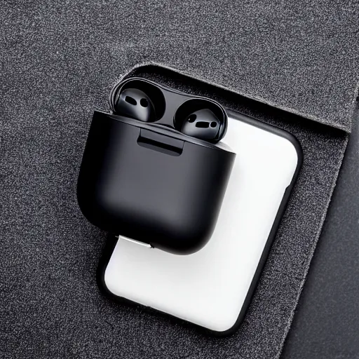 Image similar to black airpods pro case with marshmallow design on the case, studio, product photo