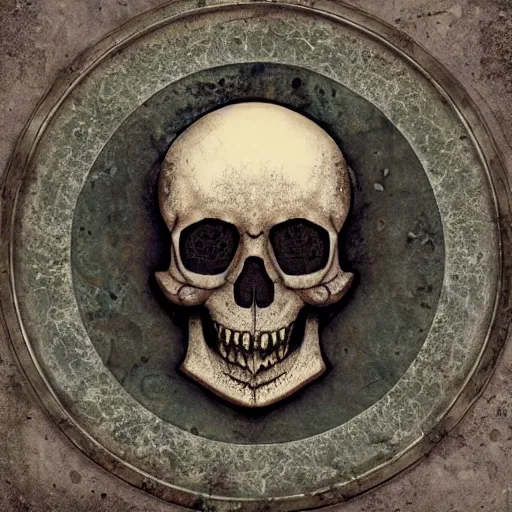 Image similar to medieval medallion background texture with a steam punk skull artist greg rutkowski