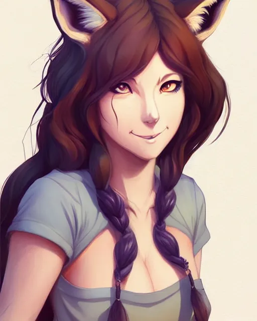 Prompt: fullbody painting of wild half - fox woman with fox nose and ears, wearing summer jeans shorts and tshirt, anime art, concept art, detailed attractive face with fox nose and fox mouth, symmetrical, trending on pixiv, by lois van baarle by sung choi by john kirby artgerm style pascal blanche and magali villeneuve and hayao miyazaki