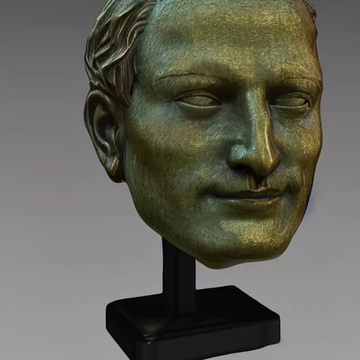 Image similar to 3 d renaissance statue head with a neon ring around the head, highly detailed