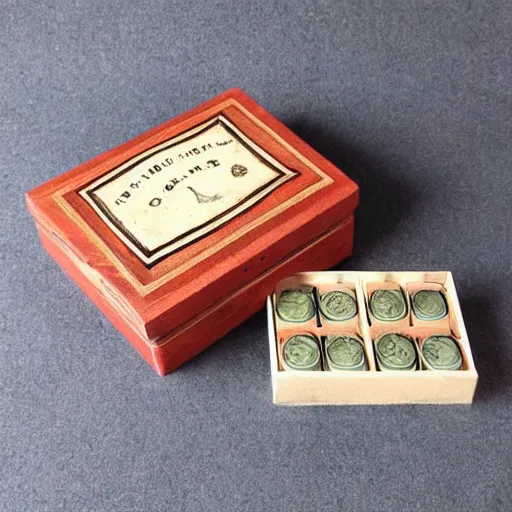 Image similar to vintage gift box for men, stamped with sealing wax, old school, wes anderson style