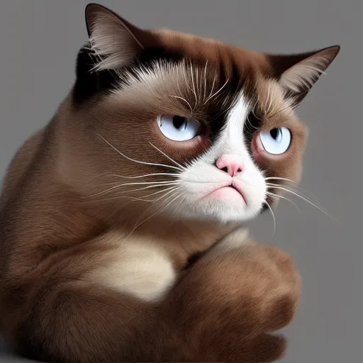 Image similar to Grumpy Cat is very happy now, hyperdetailed, artstation, cgsociety, 8k