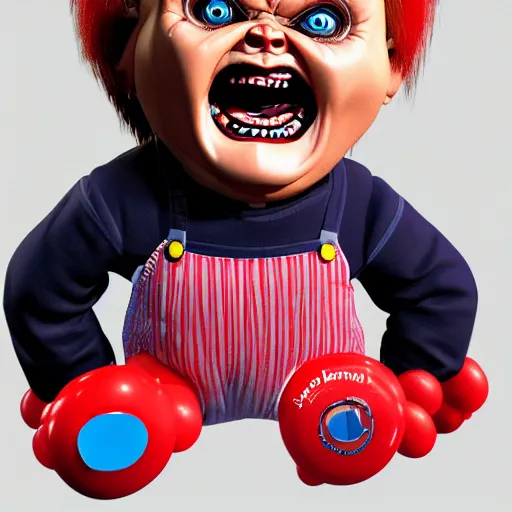 Prompt: screaming chucky doll in shape of balloons octane render