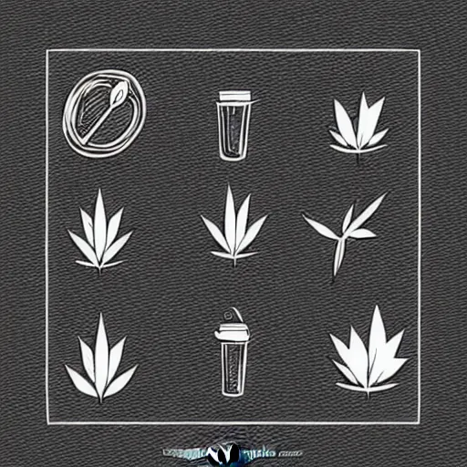 Prompt: hand - drawn minimalistic line cartoon of cannabis cafe setup, black and white, pictogram, ink, pencil