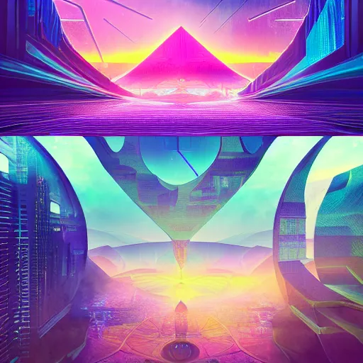 Image similar to matte painting of the sacred geometry of cyberpunk, brilliant colors, extremely detailed, very very detailed, in the style of alena aenami by Alex grey, HD, 4k, 8k