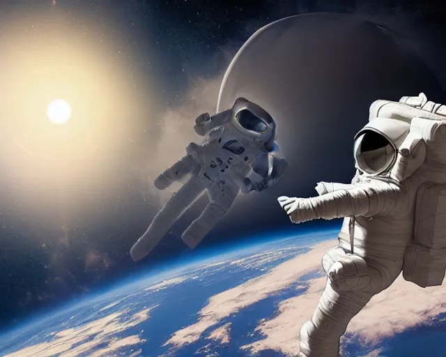 Prompt: an astronaut sitting on a cloud, 3d art by marco zagara