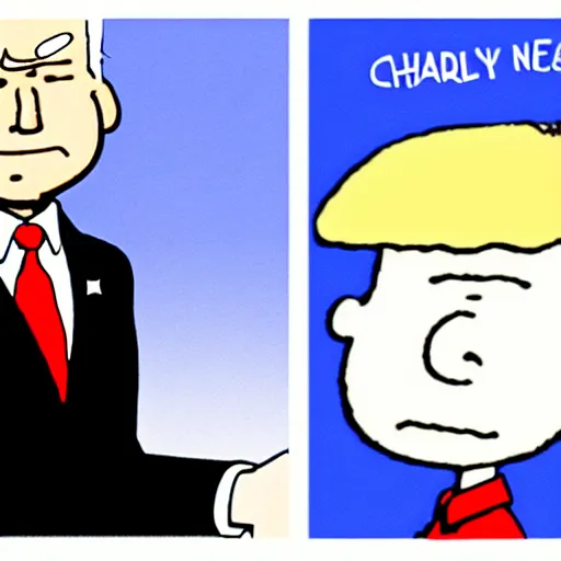 Prompt: a cartoon of joe biden as lucy pulling away the nuclear football before trump as charlie brown can kick it, cartoon in the style of peanuts by charles schulz