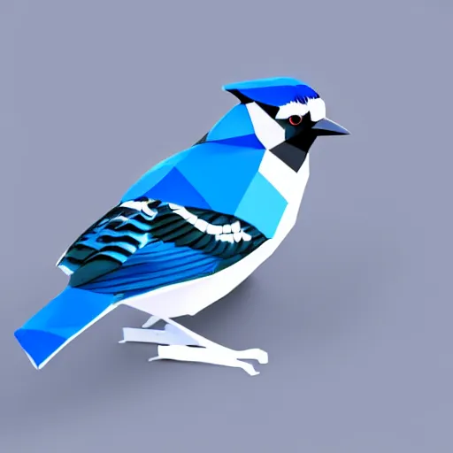 Image similar to Low polygon render of a blue jay on a white background, isometric 3d, ultra HD