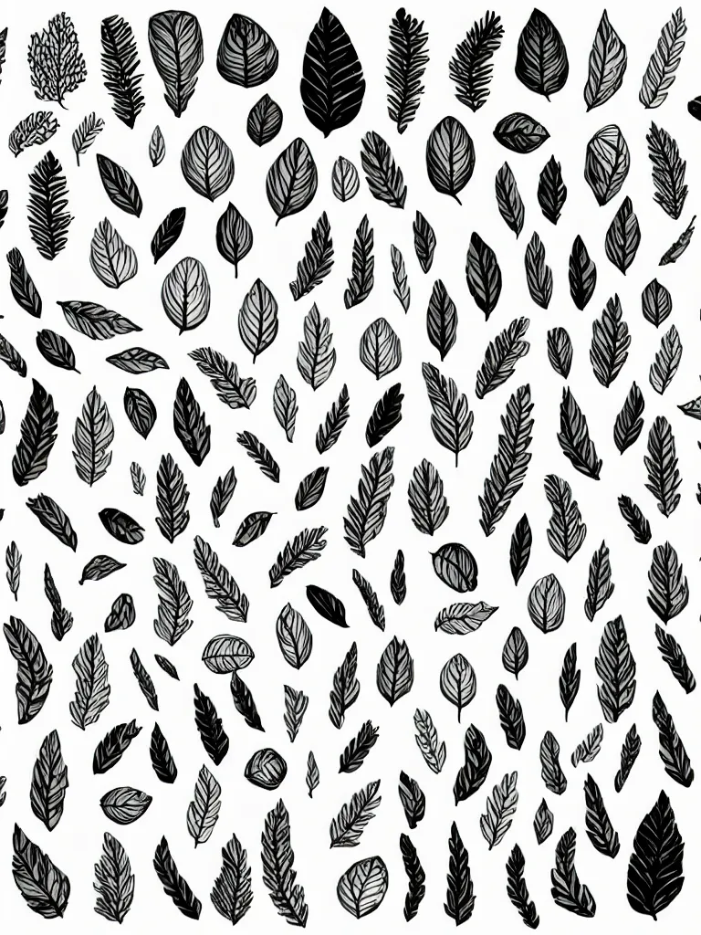 Prompt: tree leaves asset pack, stylized, hand drawn texture, digital art, white background, white background