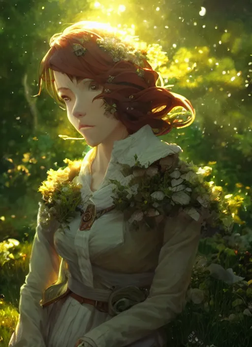 Prompt: a portrait of the emerald herald in the garden, beautiful face, intricate, tone mapped, ambient lighting, highly detailed, digital painting, concept art, sharp focus, by makoto shinkai and akihiko yoshida and hidari and wlop