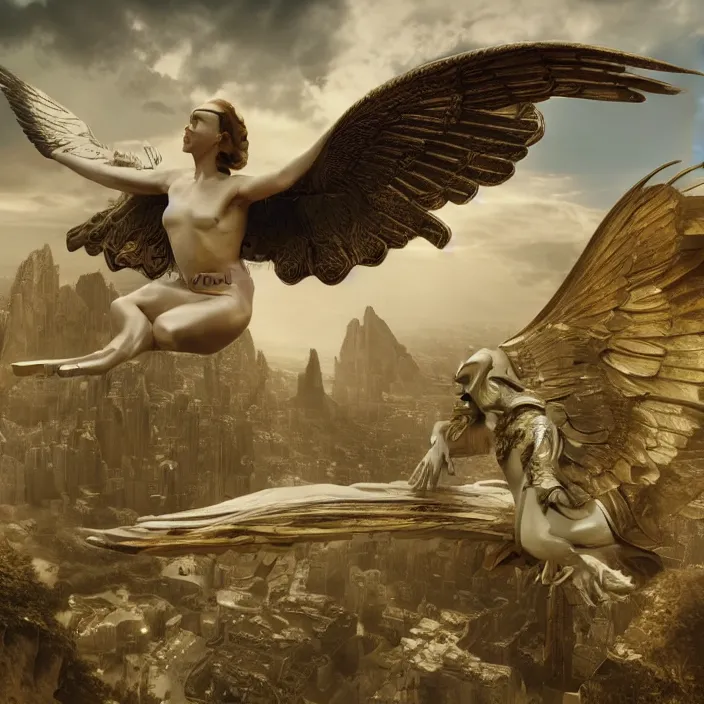 Image similar to minimal modernist bauhaus jeff koons style neverending story winged sphinx, ultra realistic, concept art, intricate details, serious, highly detailed, photorealistic, octane render, 8 k, unreal engine, art by todd mcfarlane and artgerm and greg rutkowski and alphonse mucha