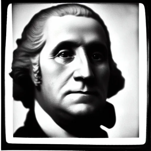 Prompt: photo of George Washington by Diane Arbus, black and white, high contrast, Rolleiflex, 55mm f/4 lens