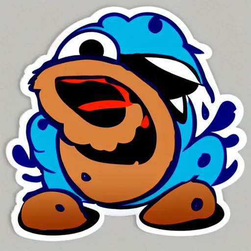 Image similar to die cut sticker, the cookie monster breakdancing, splatter paint