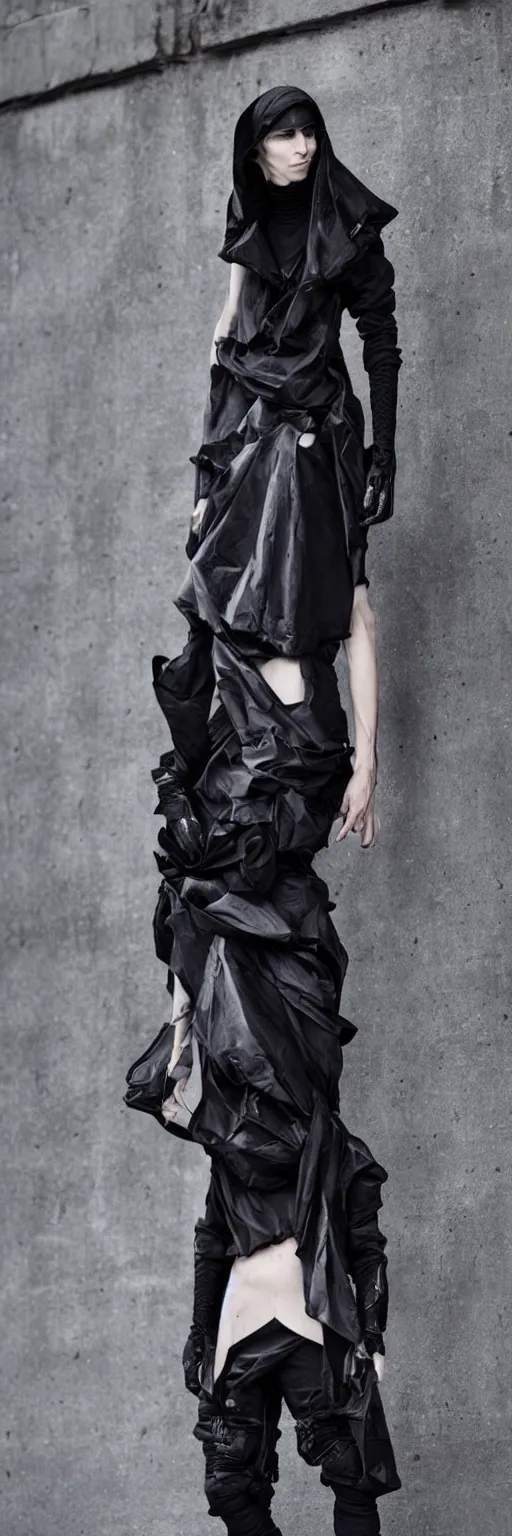 Image similar to beautiful androgynous avant garde techwear look and clothes, intricate, Rick Owens, Y3, trending on r/streetwear, fit pic, rule of thirds,