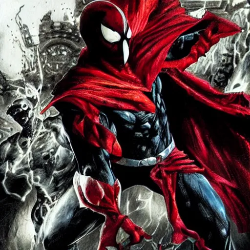Image similar to Spawn from marvel comics in the style of lee bermejo and greg rutkowski